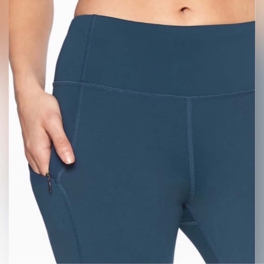 Athleta Teal Mesh Contender Capri Side Zip Pockets Leggings XXS - Picture 10 of 11